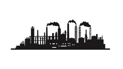 Obraz premium Industrial complex silhouette, factory landscape, urban scene, illustration