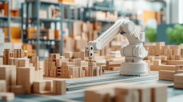 Aerial view of modern cnc woodworking facility robotics and digital fabrication innovation