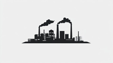 Naklejka premium Industrial silhouette, factory complex, smoke stacks, landscape, illustration, graphic, industrial site, simple design