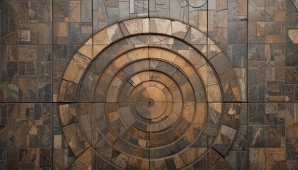 Fototapeta premium Artistic circular mosaic design contemporary space wall art urban environment close-up view textured patterns for interior aesthetics