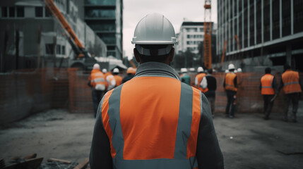 Fototapeta premium Construction Worker Safety Vest Urban Building Site