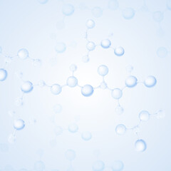 Water molecule. Molecule inside liquid bubble. Transparent liquid collagen or essence bubbles. Collagen skin serum. Cosmetic skincare product