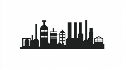 Obraz premium Industrial complex silhouette, skyline view, manufacturing, background use