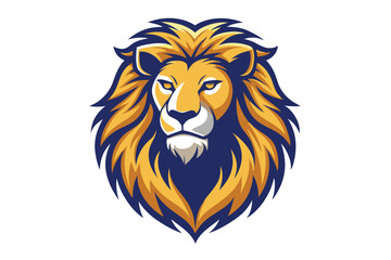 Majestic Lion Head on White Background, Golden and Blue Mane