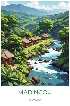 Madingou Congo Travel Poster Flat Illustration Print Decor Gift Canvas Wall Art Gift