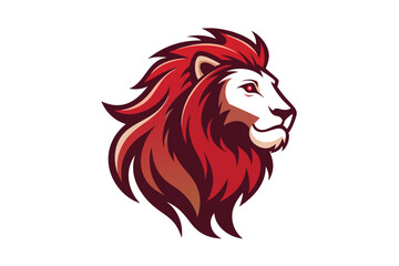 Lion Head Profile Logo with Fiery Red Mane Isolated on White Background