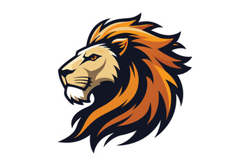 Lion Head Profile with Golden Mane on White Background