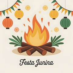 Festive Festa Junina celebration with bonfire and lanterns 