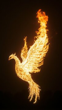Fiery phoenix soaring in dark sky symbol of rebirth and power