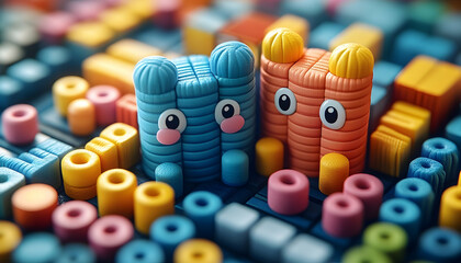 Colorful geometric creatures abstract art