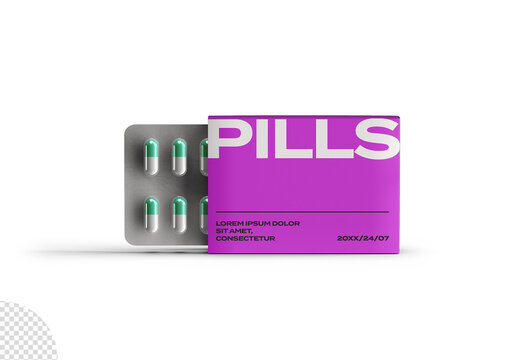 Medication Packaging Pills Capsules Box Mockup