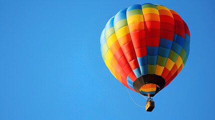 Naklejka premium Vibrant hot air balloon soars gracefully against a clear blue sky