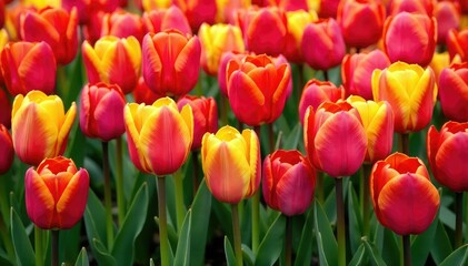 Fototapeta premium Bold, stylized tulips arranged in a square grid , background, floral, tulip