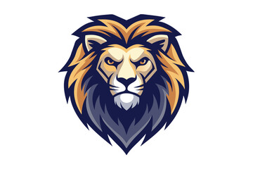 Fototapeta premium Fierce Lion Head Mascot with Golden Mane and Determined Expression on White