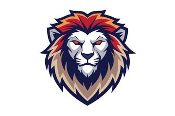 Lion Head Mascot Style Logo with Fiery Mane and Intense Gaze on White Background