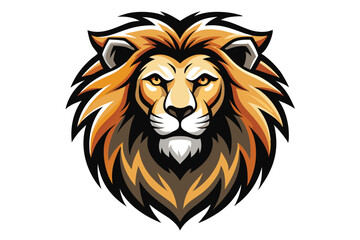Fierce Lion Head Mascot with Golden Mane and Intense Gaze on White Background
