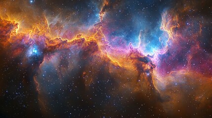 Obraz premium A mesmerizing, interstellar explosion, where cosmic clouds of neon-colored plasma swirl and merge, forming a breathtaking, celestial dance of light and energy. 