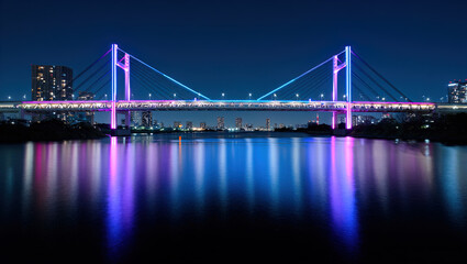 Obraz premium bridge in neon light in big night city