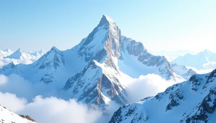 Obraz premium Snow-covered mountain peak, pristine white landscape, scenic view, scenery