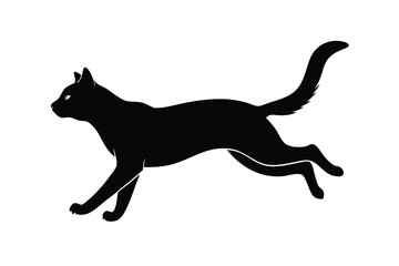 Sleek Black Cat Silhouette with Teal Eyes Leaping 