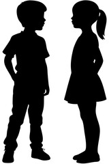 Set of kids boy and girl silhouette isolated on white background