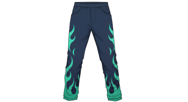 Isolated Jeans with Green Flame Print Design