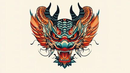 Traditional tattoo art of anongsysamoud vibrant dragon design isolated on cream background art artistic expression