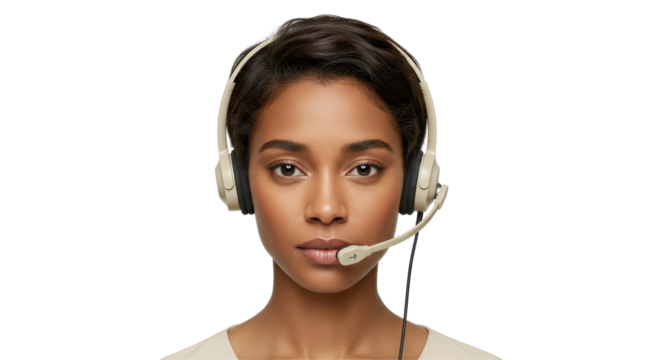 Isolated Woman with Headset for Customer Support