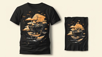Isolated t-shirt design featuring nature scene creative artwork vibrant colors artistic environment unique viewpoint