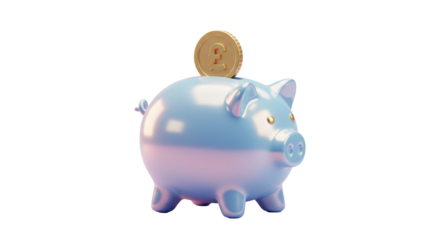 Isolated Piggy Bank with British Pound Coin Savings