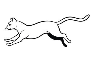 Cat Outline Leaping Silhouette, Feline Design, Line Art, Animal Vector, 