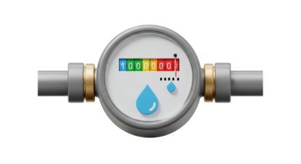 Isolated Water Meter Measuring Consumption with a Droplet Icon
