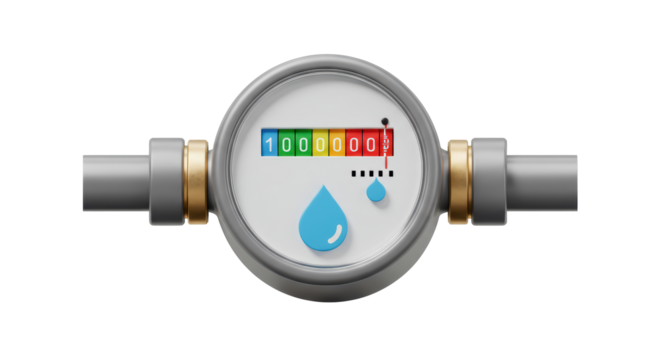 Isolated Water Meter Measuring Consumption with a Droplet Icon