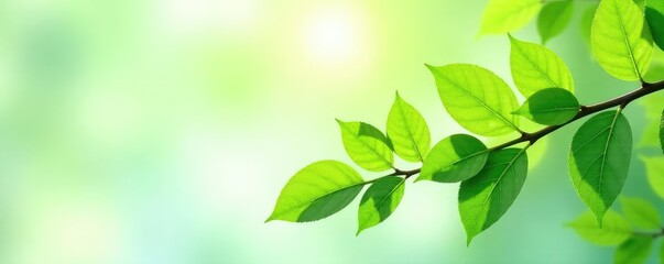 Obraz premium Leafy branches with delicate green leaves isolated on white background, greens, closeup