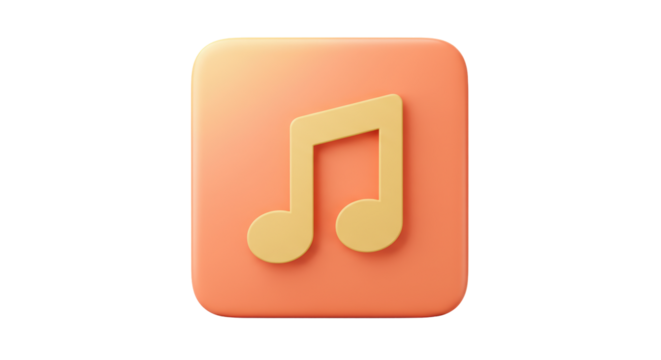 Isolated Musical Note Icon in Orange Tone 3D Rendering