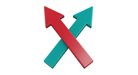 Isolated Intersecting Red and Blue Arrows for Directional Contrast