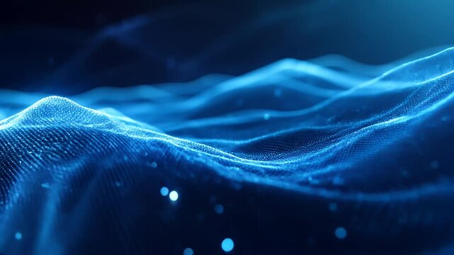 Olas digitales abstractas de part&iacute;culas azules en movimiento &ndash; Visualizaci&oacute;n futurista de datos y sonido