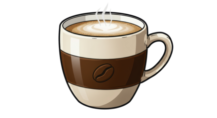 Isolated Steaming Coffee Cup with Coffee Bean Icon for Caffeine