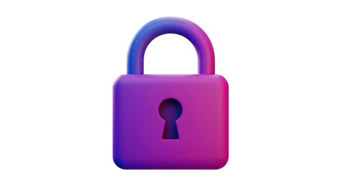 Isolated 3D Render of a Vibrant Purple and Blue Padlock Symbol