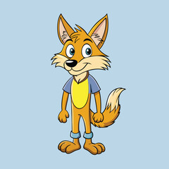 Cartoon Fox Character with Shirt on Light Blue Background Digital
