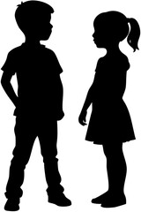Set of kids boy and girl silhouette isolated on white background