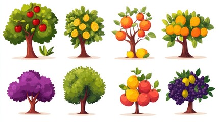 Fruit trees, orchard, garden, summer, illustration, nature, food, design