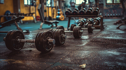 Obraz premium Gym, equipped with weights and various exercise tools, creating environment for effective workouts and strength training 