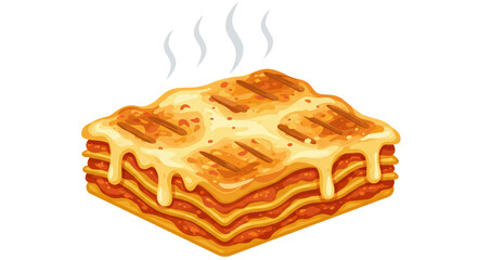 Isolated Baked Lasagna with Melted Cheese