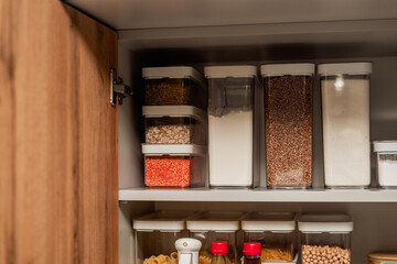 Organized Kitchen Pantry with Clear Food Storage Containers