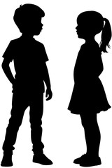 Set of kids boy and girl silhouette isolated on white background