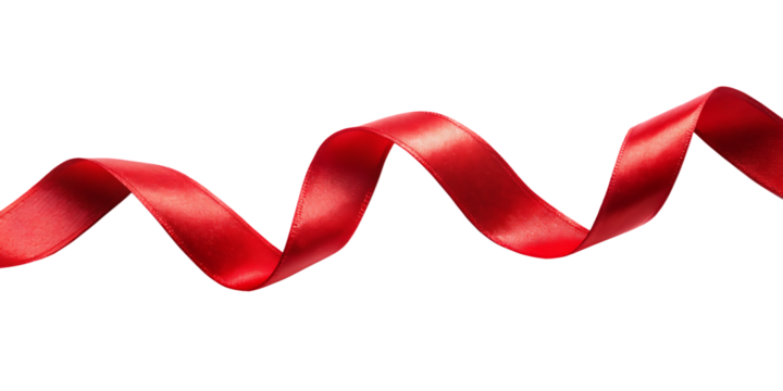 Flowing red fabric ribbon border, isolated elegant textile curve design