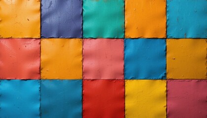 Colorful art installation displaying vibrant painted panels urban space visual artwork contemporary environment aerial perspective creative expression