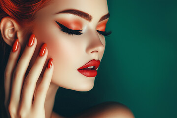 Fashion Model Girl with Trendy Hairstyle  Makeup and Manicure