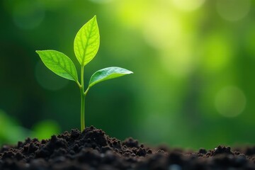 Fototapeta premium Single thriving sapling, slender trunk, healthy foliage , spring, young, growth